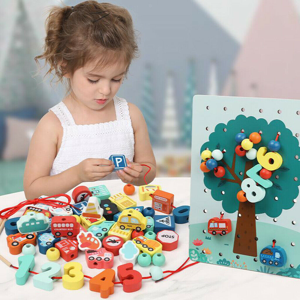 70 Pieces Cartoon Stringing Threading Beads Game for Toddlers Boys Girls