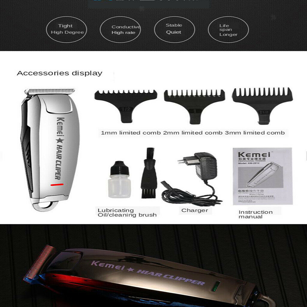 KM-2812 10W Electric Cordless Hair Styling Clipper Trimmer Cut Kit For Men