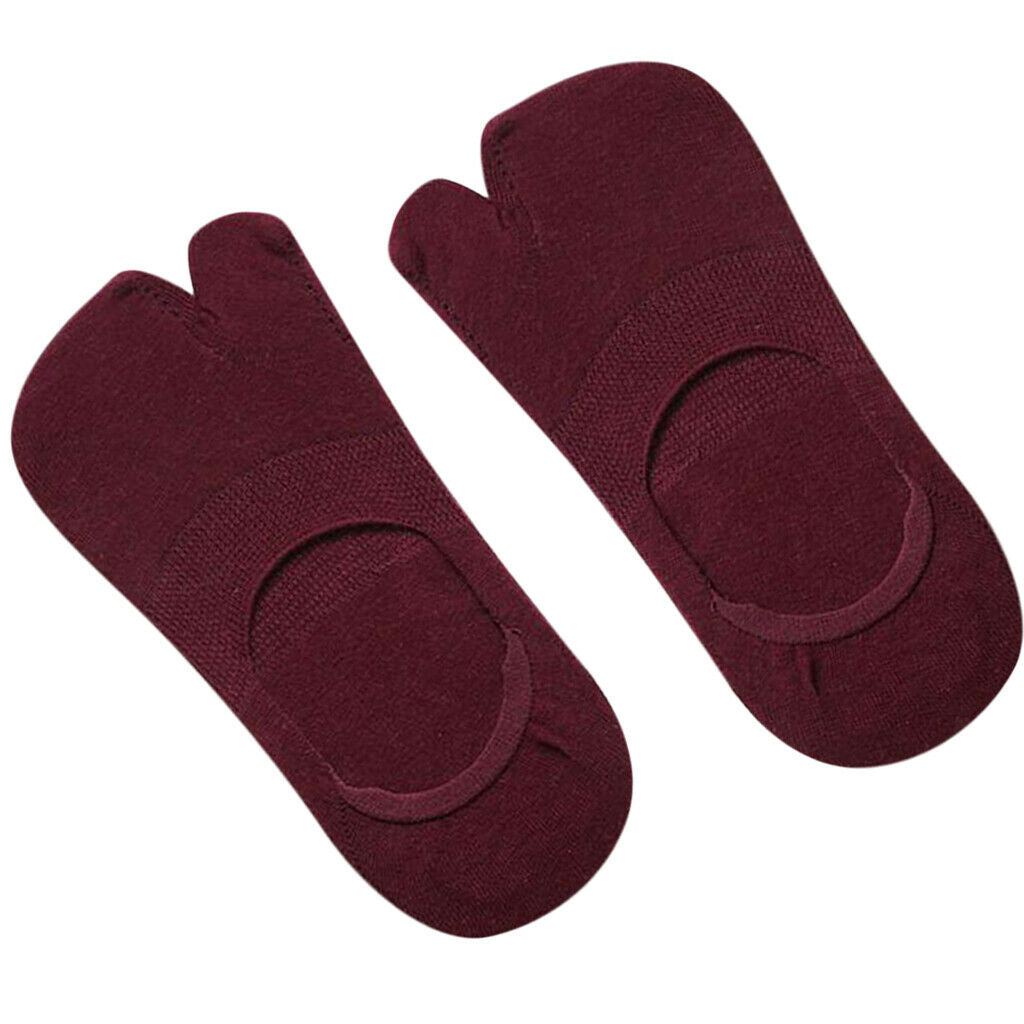 1 Pair Womens Thin Cotton Tabi Split Toe Socks Low Cut Boat Socks Wine Red
