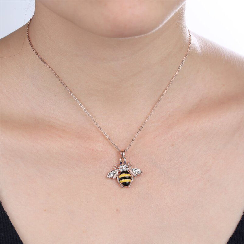 Chic Cute Women Ladies Honey Bumblebee Bee Crystal Pendant Chain Necklace Beauty