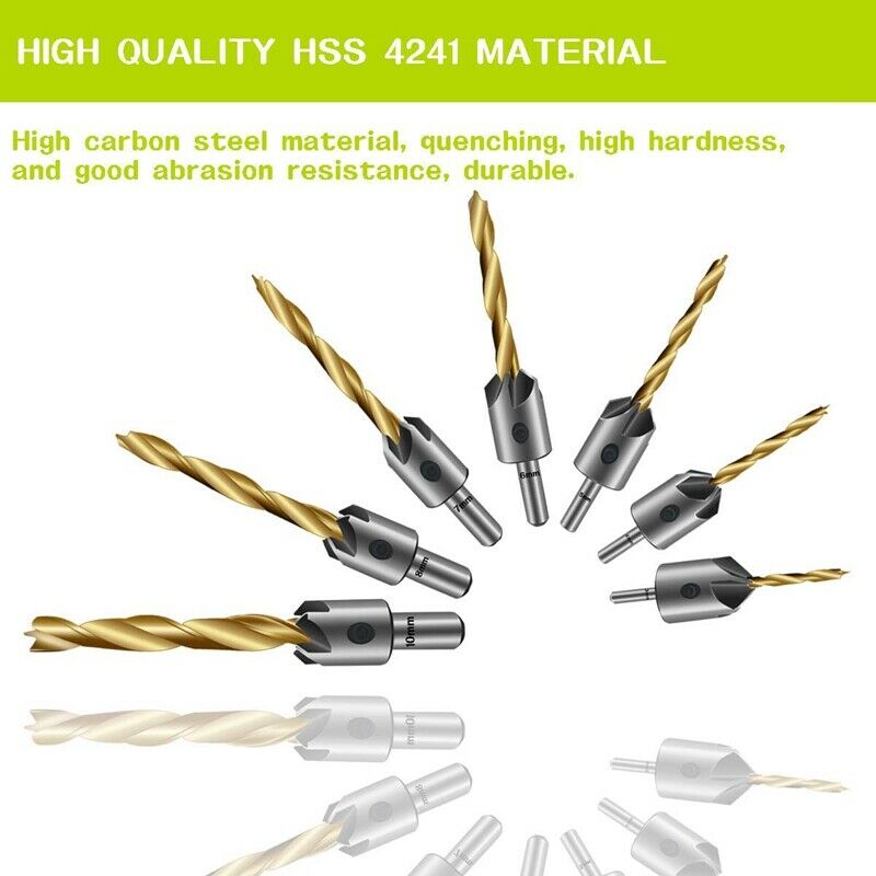 7PCS Countersink Drill Bit, Titanium Plating Drill Bit Set Wood Drill Set WoodK9