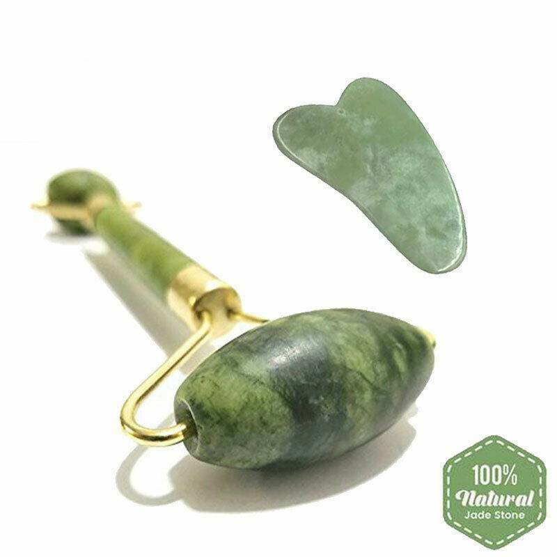 Premium 100% Real Jade Roller & Gua Sha Set Tool Therapy Massager Facial Body