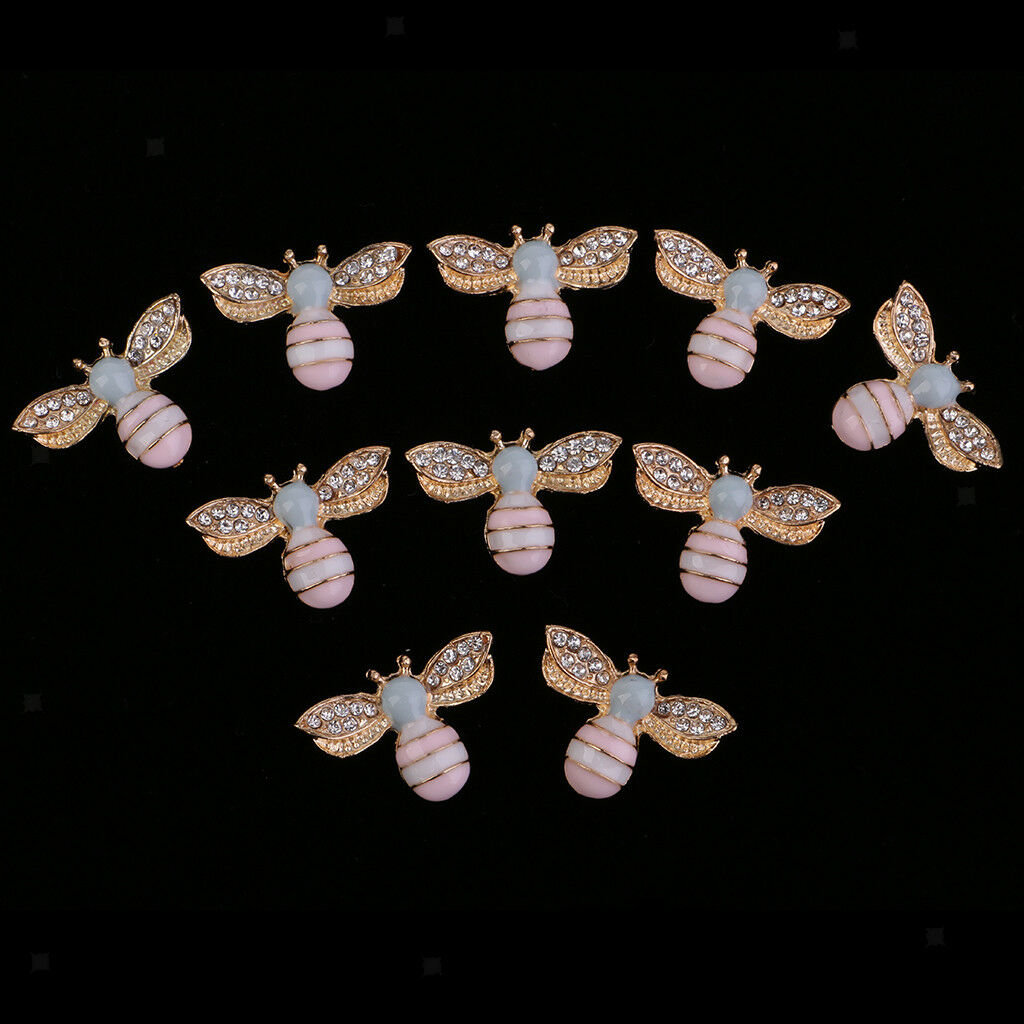 5 25x17mm Mini Bee Alloy Rhinestone Flatback Buttons Scrapbook Embellishment