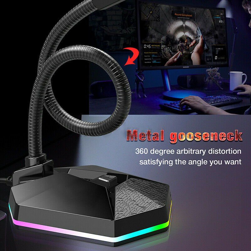 RGB Light USB Desktop Gaming Condenser Microphone Stand for PC Laptop