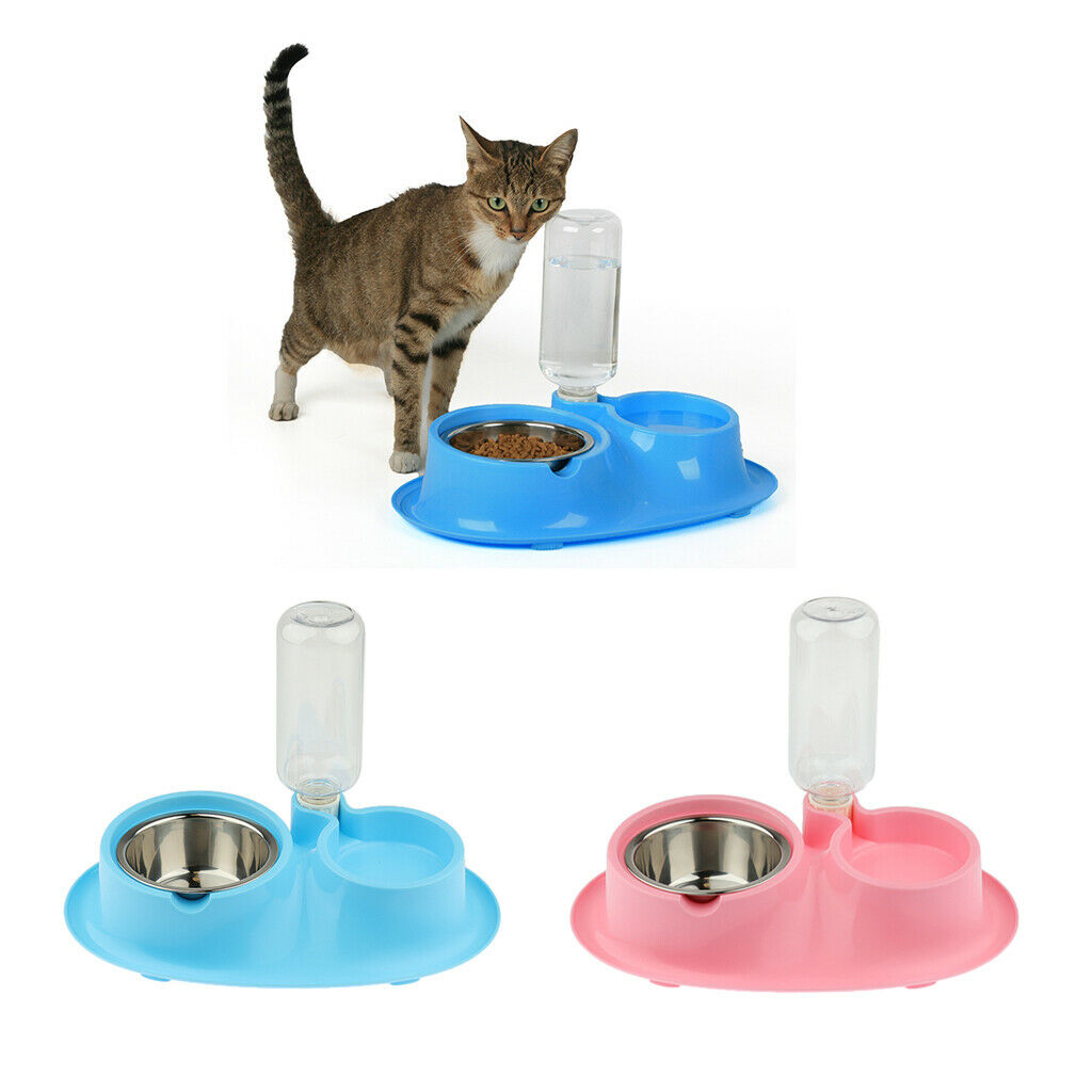 Pet cat and Dog Double Bowls Integrated Automatic Hydrating Food Bowl Blue