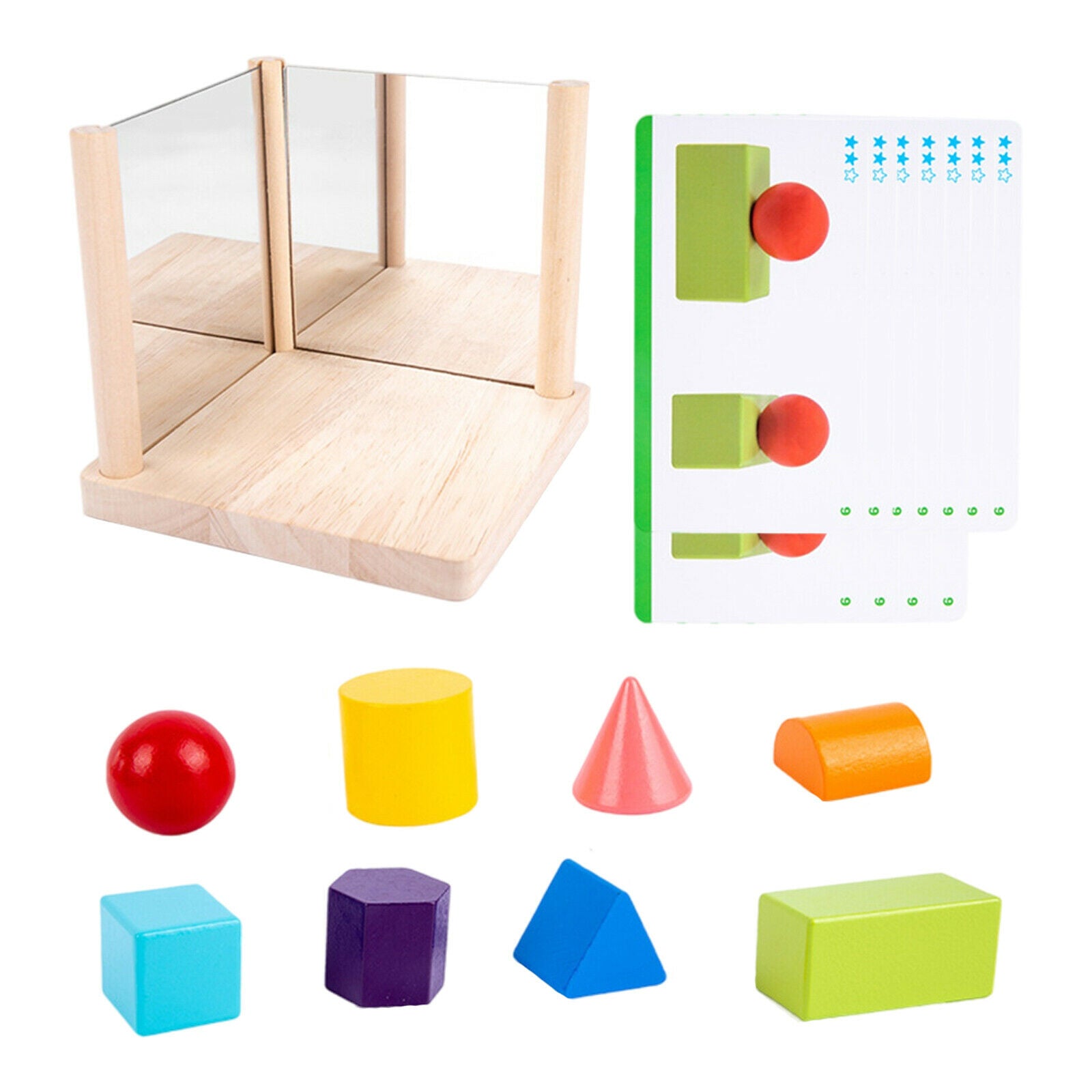8 PCS Wooden Mirror Blocks Puzzle Preschool Recognition Sorter Chunky Block Fun