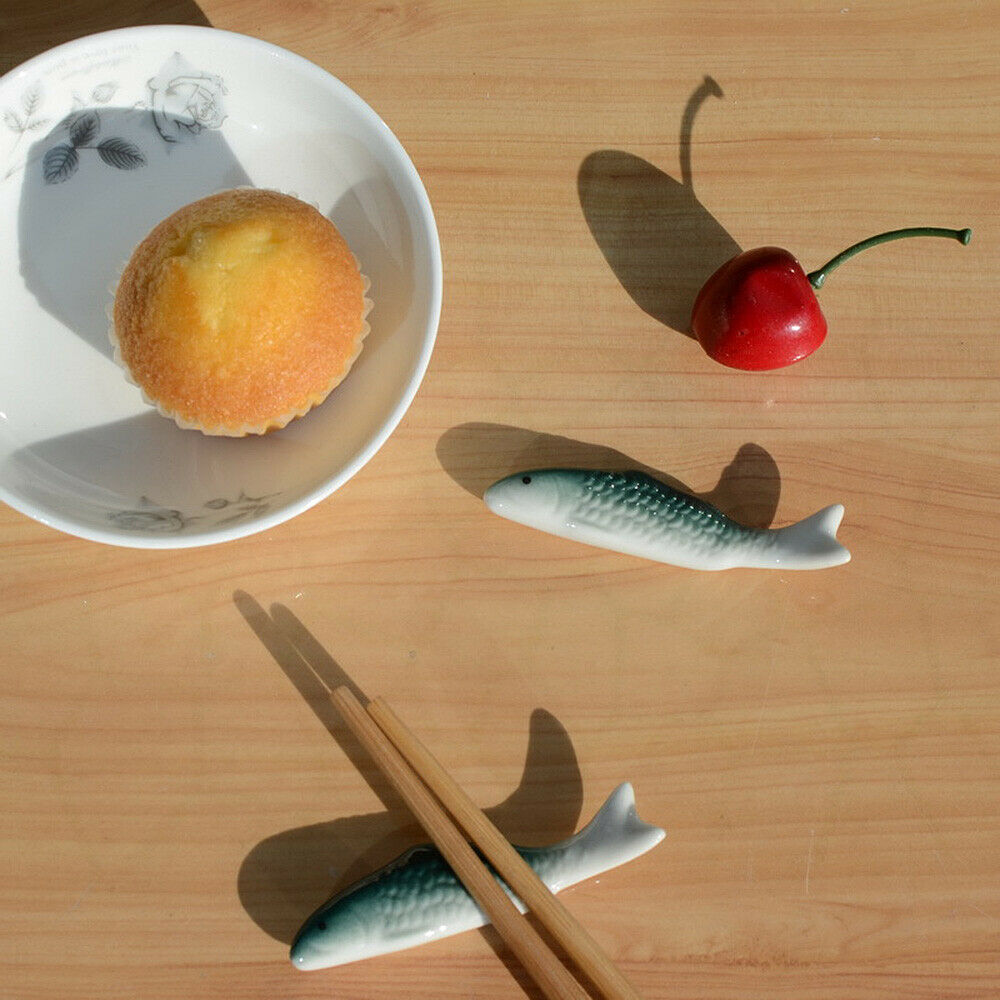 5Pcs Cute Little Fish Ceramics Chopstick Rest Holder Fork Stand Tableware Decor