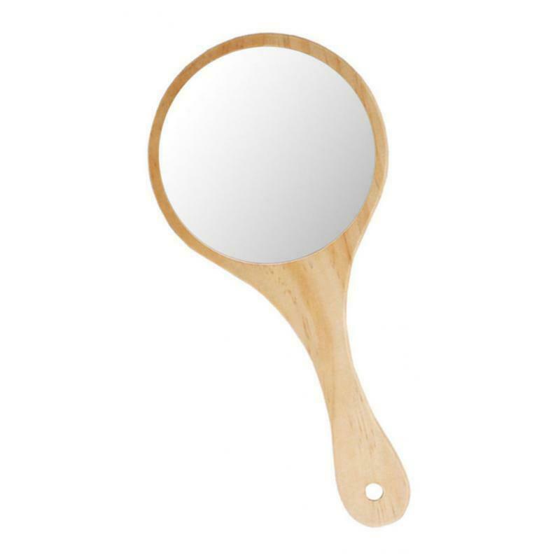 2Pcs Portable Wooden Hand Vanity Mirror with Handle for Home Travel Wood