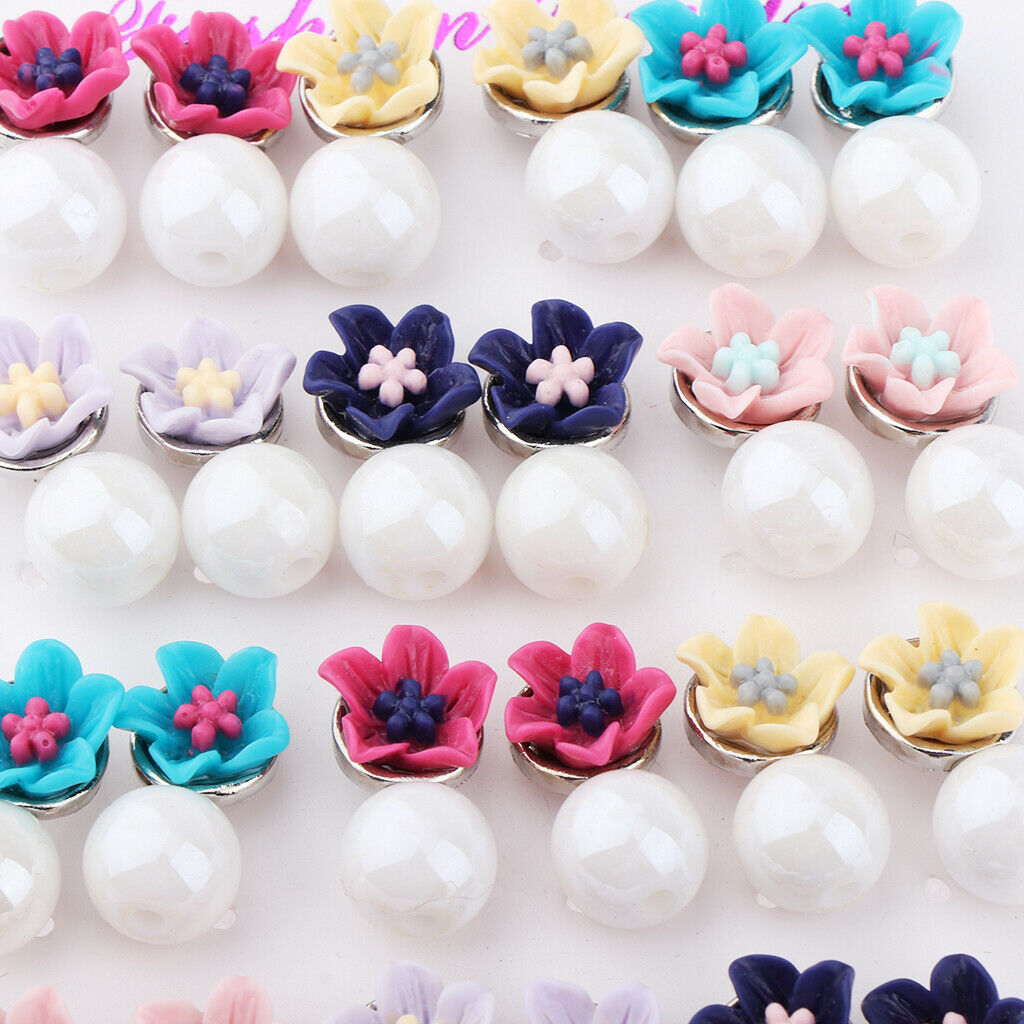 12 Pair Fashion Faux Pearls Flower Stud Earrings Ear Studs for Women Jewelry