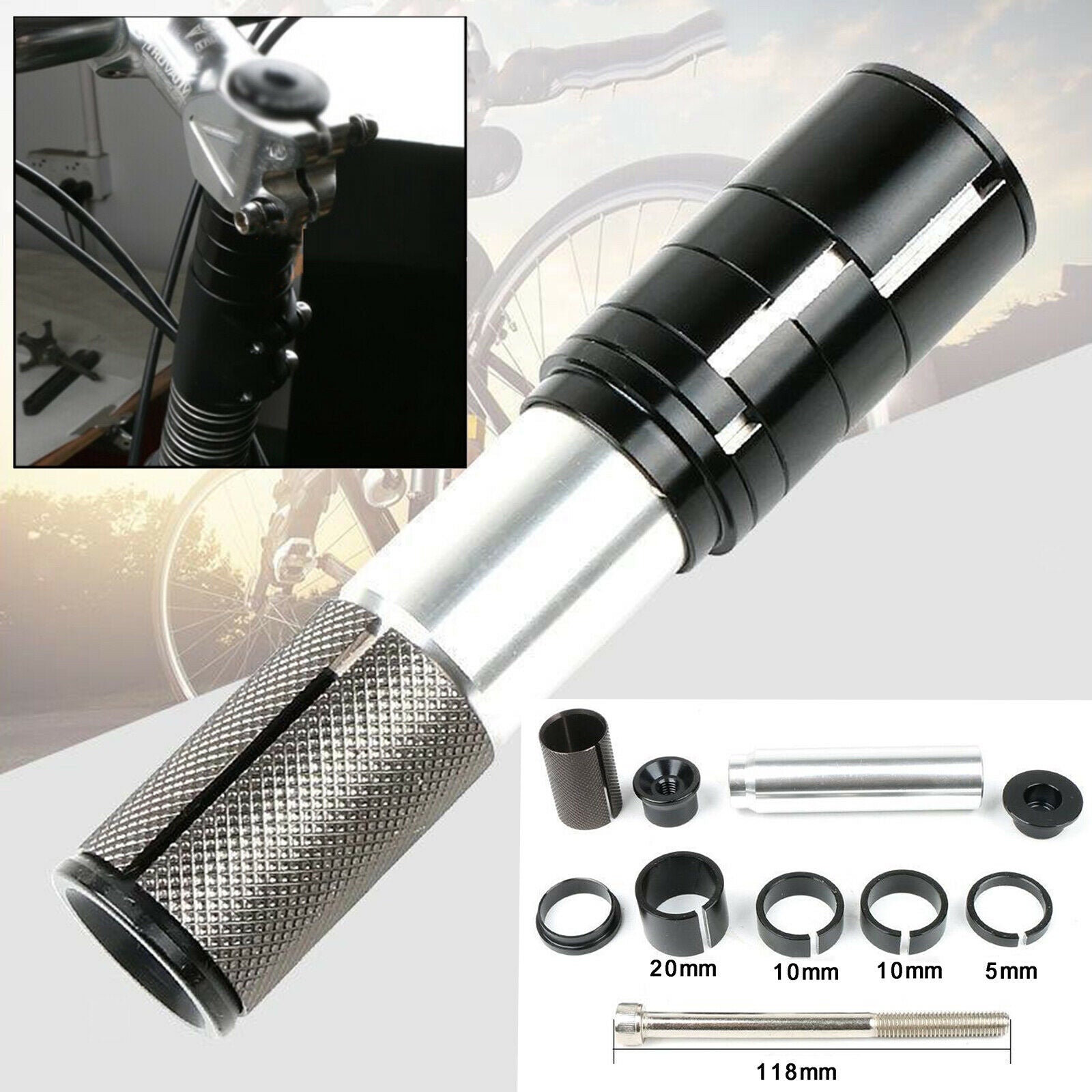 Road Bike Fork Stem Extender Adjustable Handlebar Riser Adapter Cycling Accs