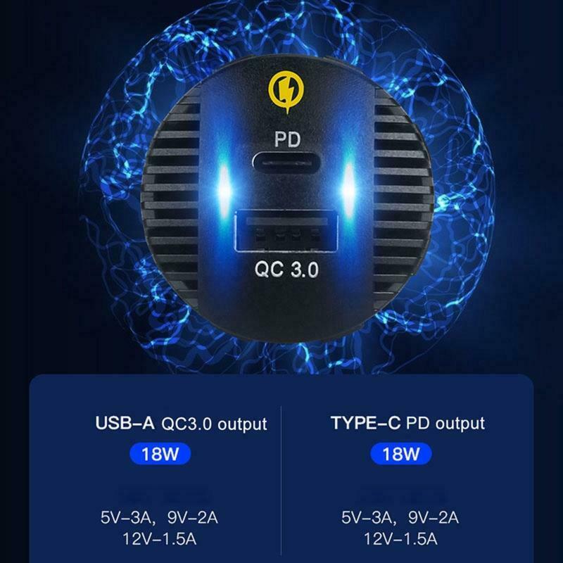 4in1 12V Car QC3.0 USB Type C PD Fast Charger Socket Panel LED Voltmeter Switch