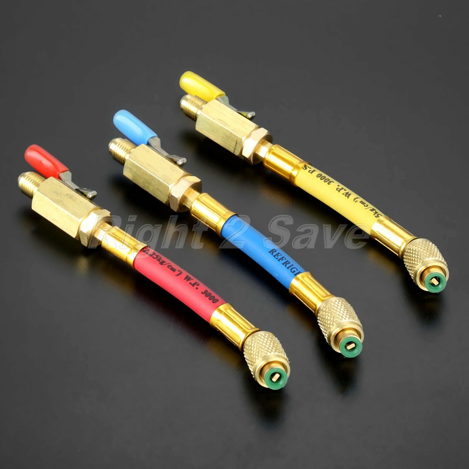 3X 1/4" SAE R134A Refrigerant HVAC AC Charging Hoses with Ball 7" Valve