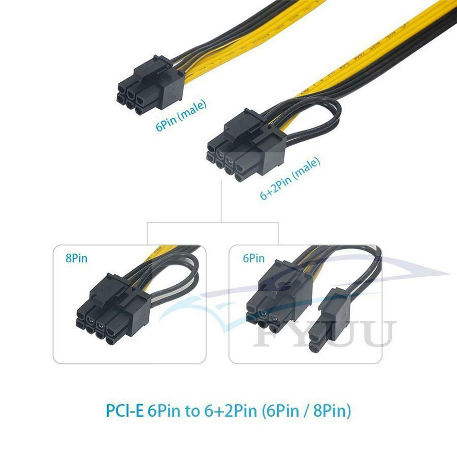 10pc 20cm(8inch) 6P to 8P Breakout Cable (6+2Pin) PCI-E Cable 18AWG Mining