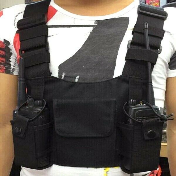 Universal Radio Carry Case Walkie-Talkie Chest Pocket Black Backpack Belt Adjust
