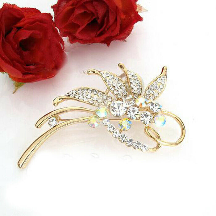 Golden Fashion Crystal Leaf Brooch Pin Suit Shawl Buckle Pin Brooch Jewelry