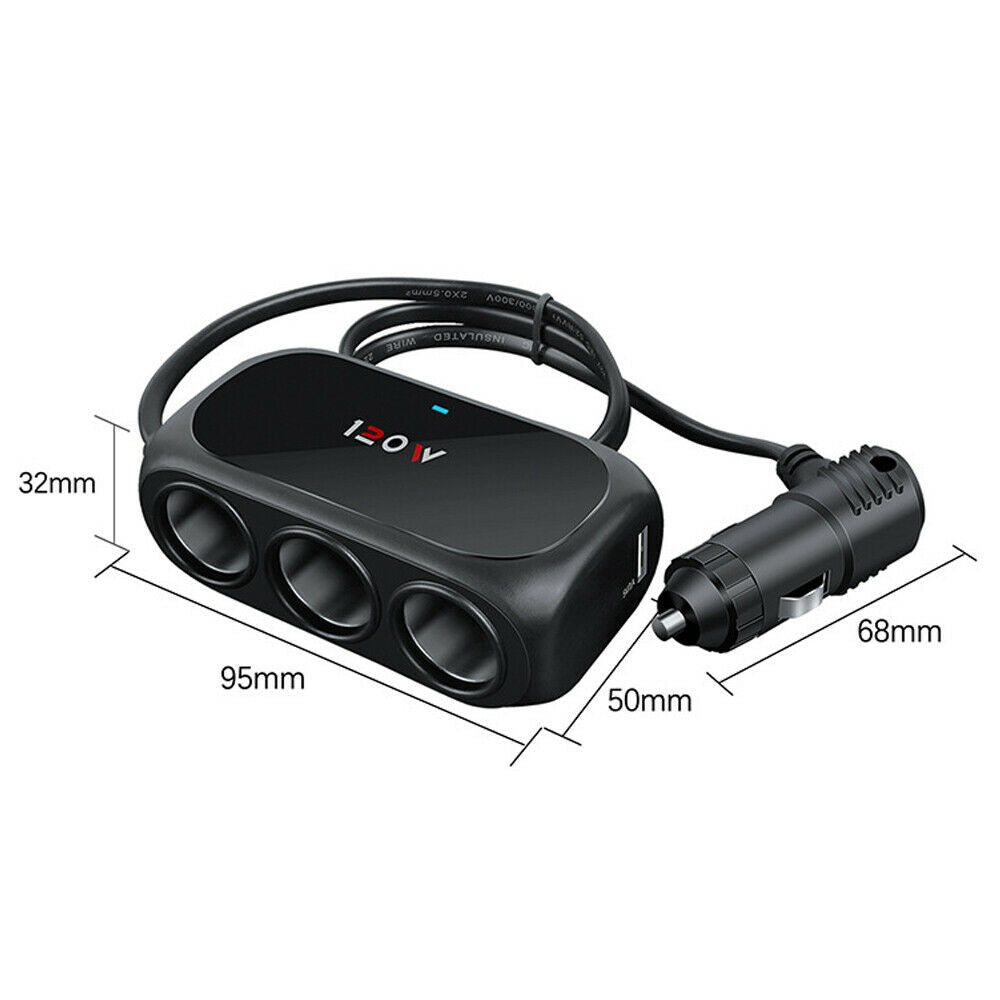 12V 3 Way/Ports Car Cigarette Lighter Socket Splitter USB Charger Power Adapter!