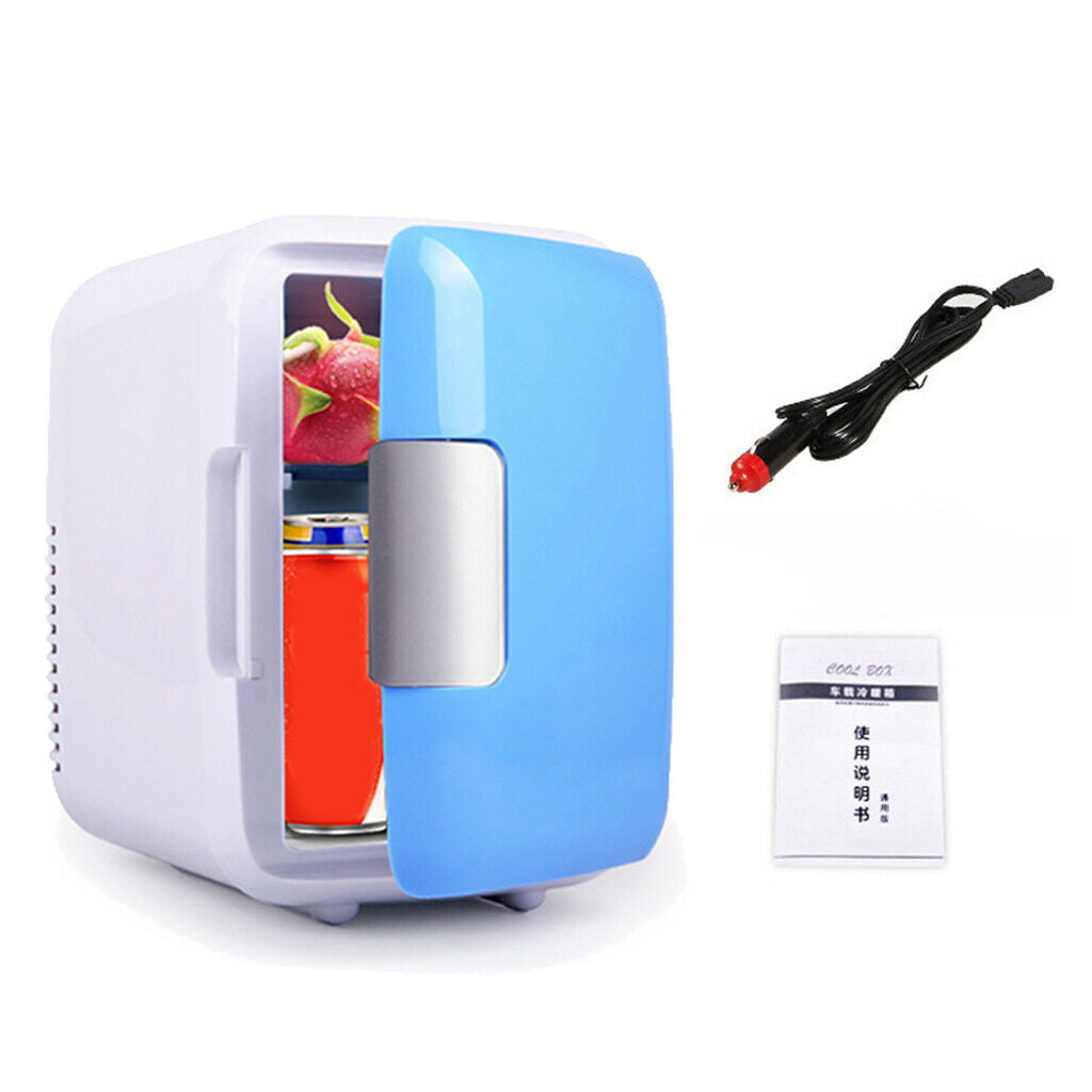 4L Mini Car Fridge Makeup Storage Refrigerator Warmer Portable Compact Blue