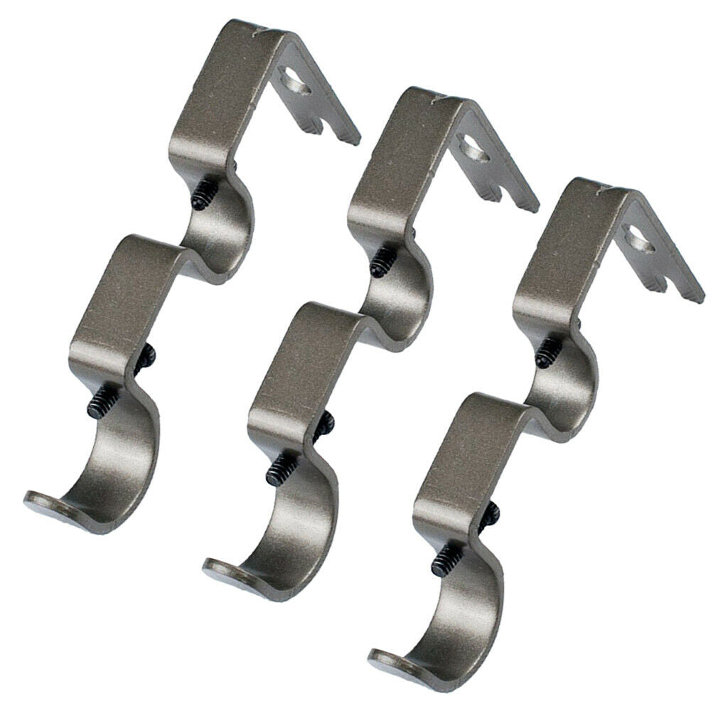 Gray 2 Set of 6Pcs Adjustable Window Drapery Double Curtain Rod Bracket Holder
