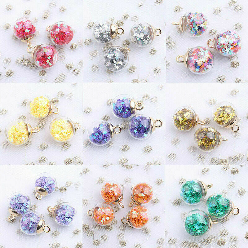 20PCS Round Glass Ball Transparent Confetti Making Pendants Charms DIY Jewelry !