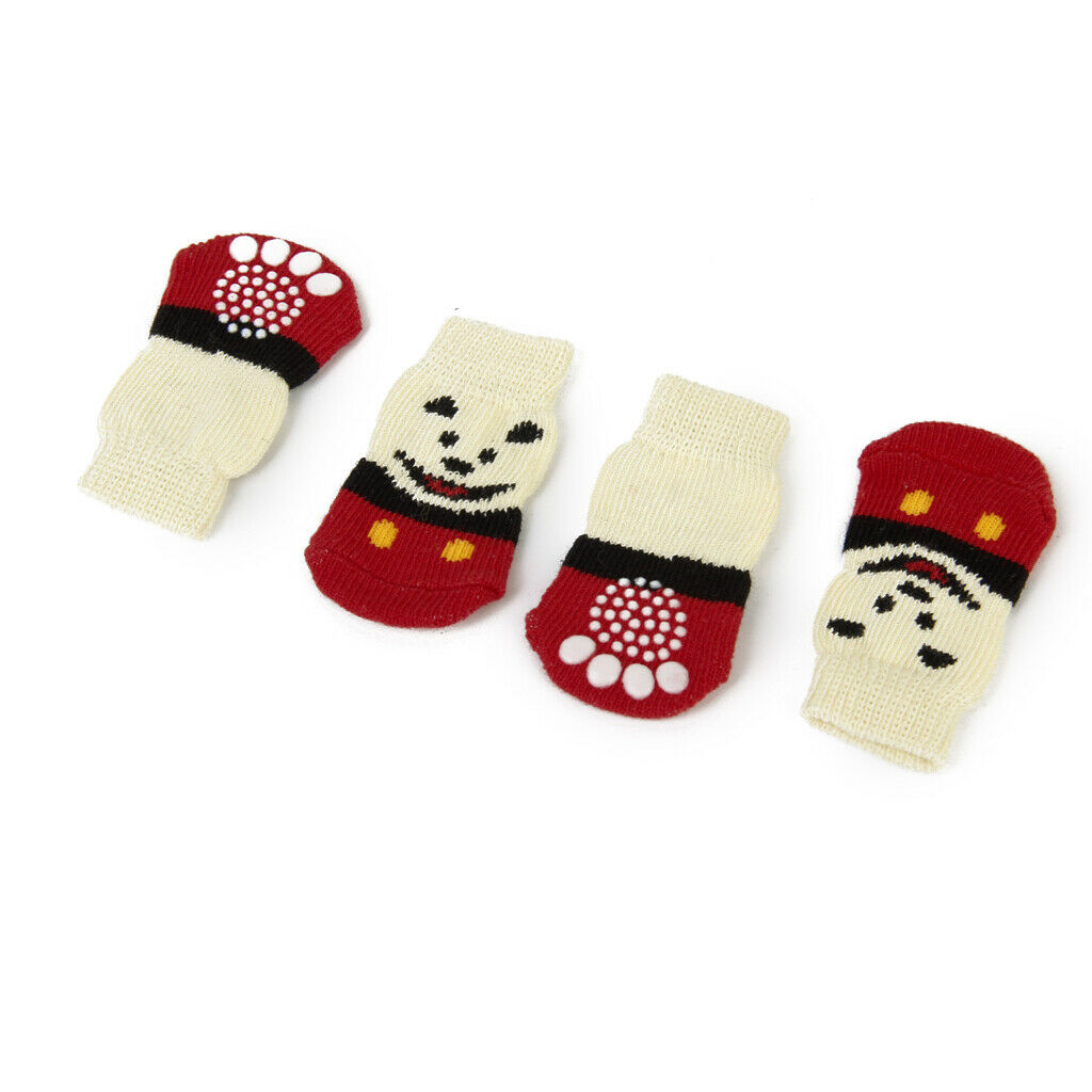 4 Pieces Smile Bear Pattern Anti-Slip Dog Socks Traction Control for Indoor