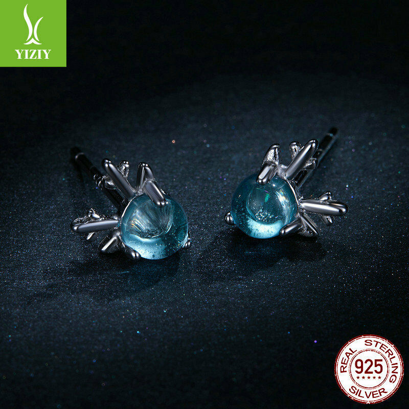 925 Women Simple Geometric Ear Stud Earrings Fashion Design Forest Series Antler