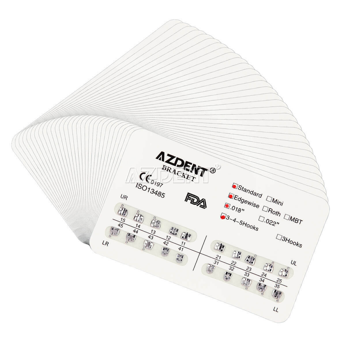 20 X AZDENT Dental Orthodontic Bracket Braces Standard Edgewise 018 Hooks 3-4-5