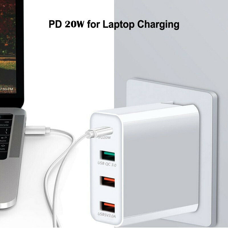 QC3.0 53W PD Fast Charging Charger 3 USB QC3.0 + 20W PD Port Type C US Plug