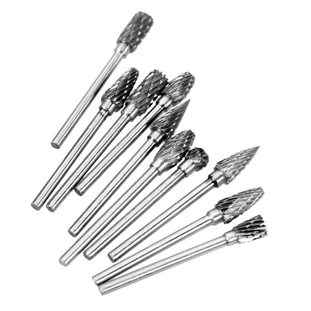 10Pcs Head Tungsten Carbide Steel Rotary Burr Die Grinder Bit Shank Carving Sets