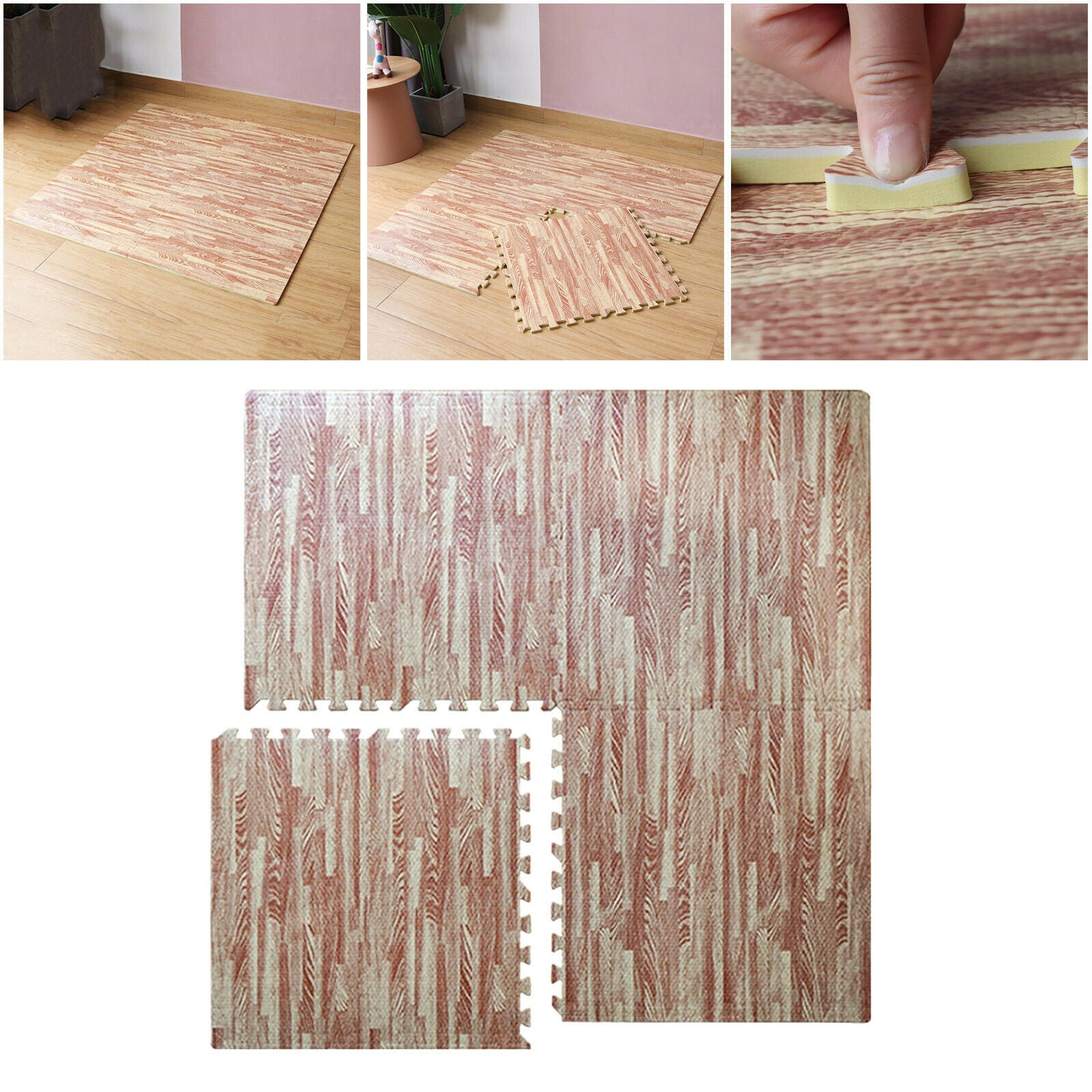 4x Wood Grain Floor Mats Gym Eva Foam Interlocking Kid Soft Play Mat 60x60cm