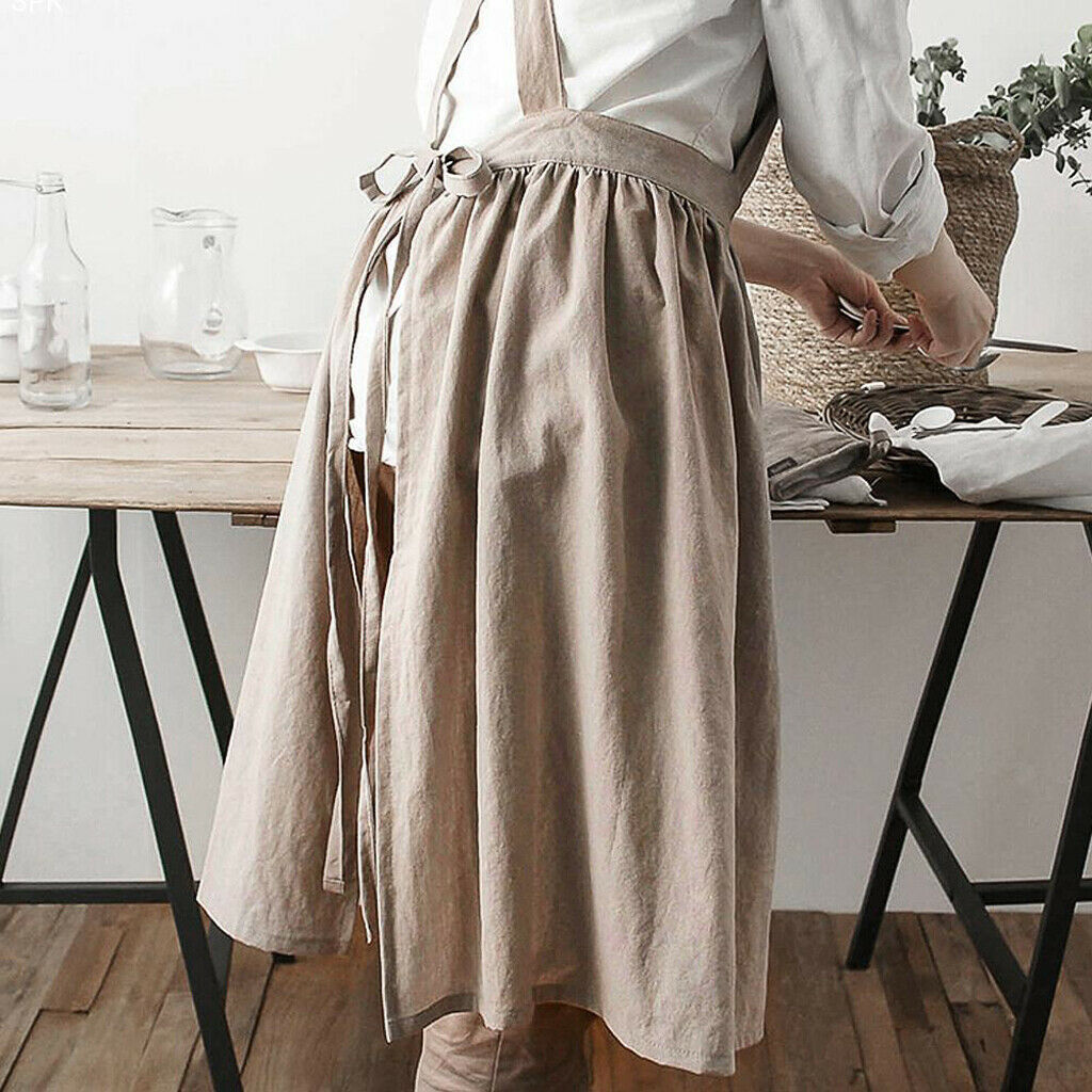 2 Pack Cotton Linen Kitchen Bib Apron Womens Professional Bib Apron Pinafore