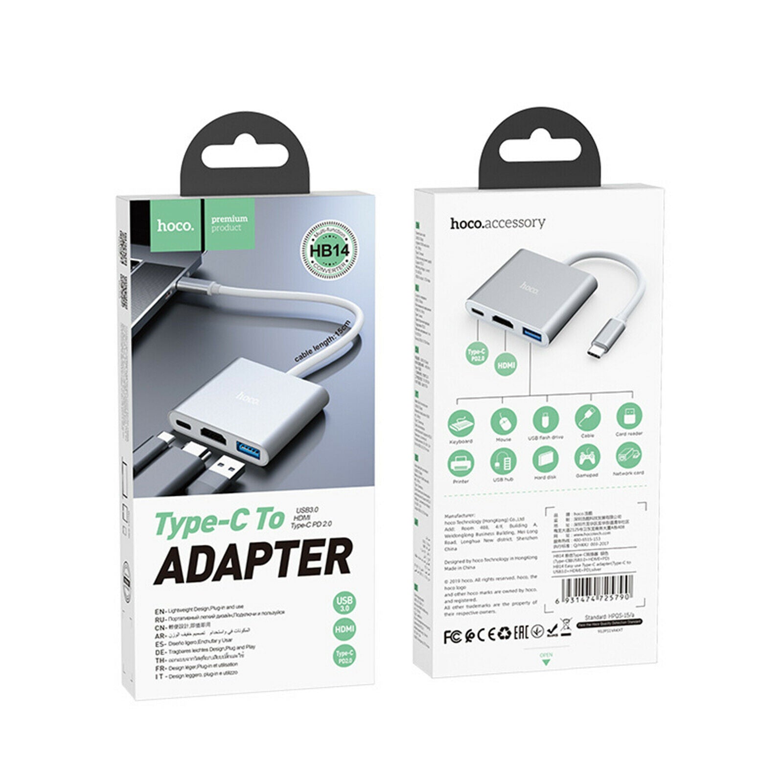 USB 3.1 Type C to HDMI +USB3.0+PD Ports Adapter Converter Hub Splitter