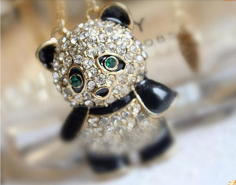 Rhinestone Crystal Panda Sweater Chain Girl Cute Animal Pendant Necklac.l8