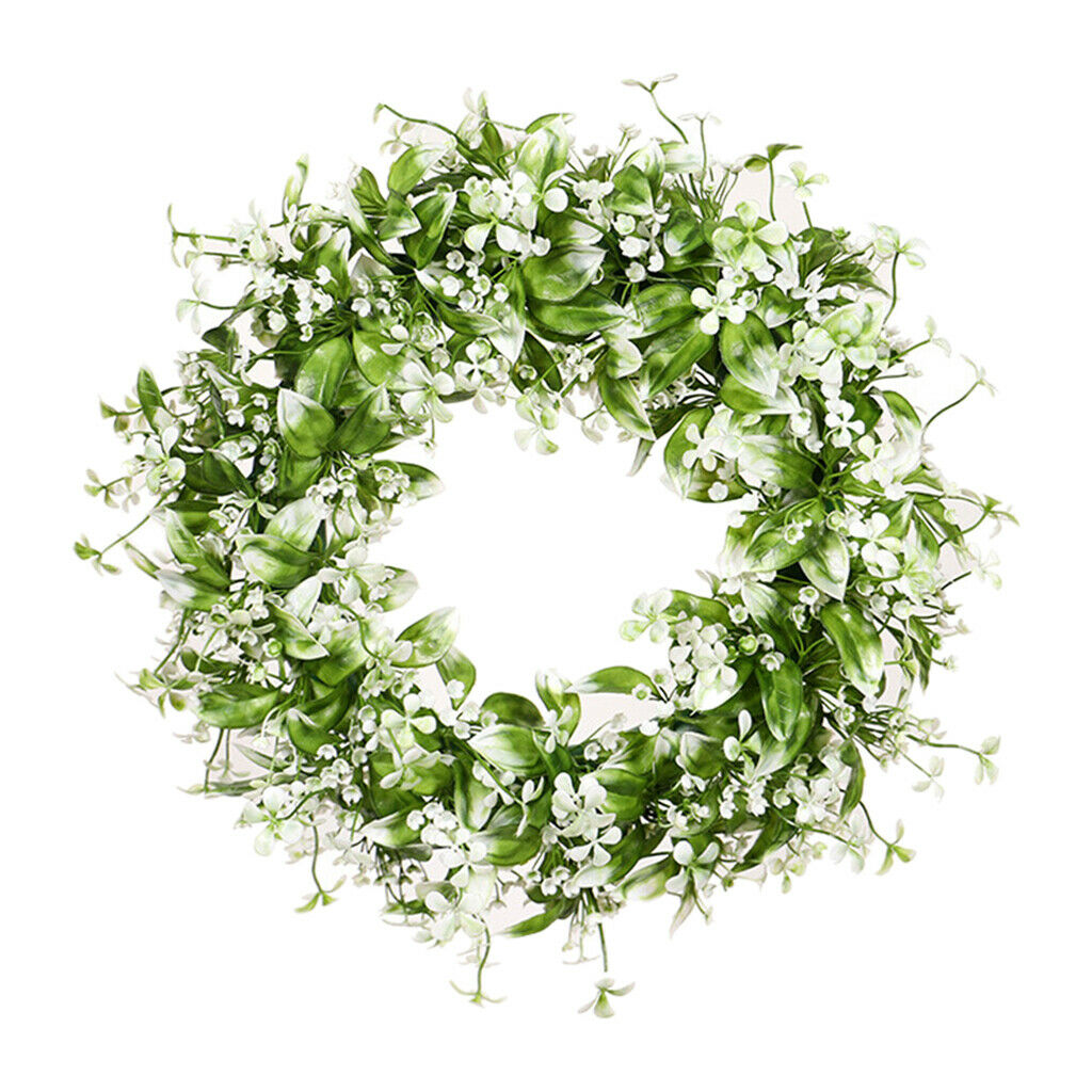 43cm Simulated Greenery Wreath Babysbreath Flower Garland for Front Door Wall