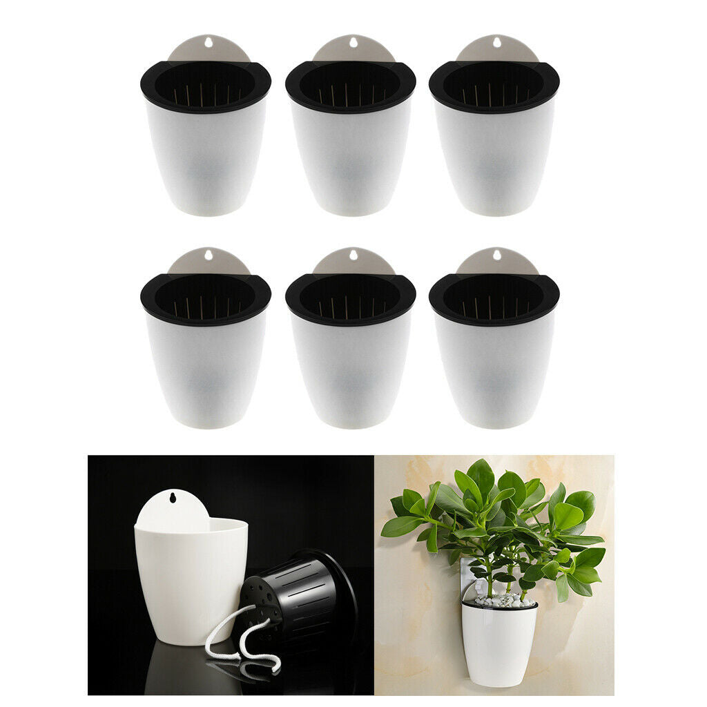 6 lot White Self-watering Wall Hanging Flower Pot Vase f/ House Garden Decor