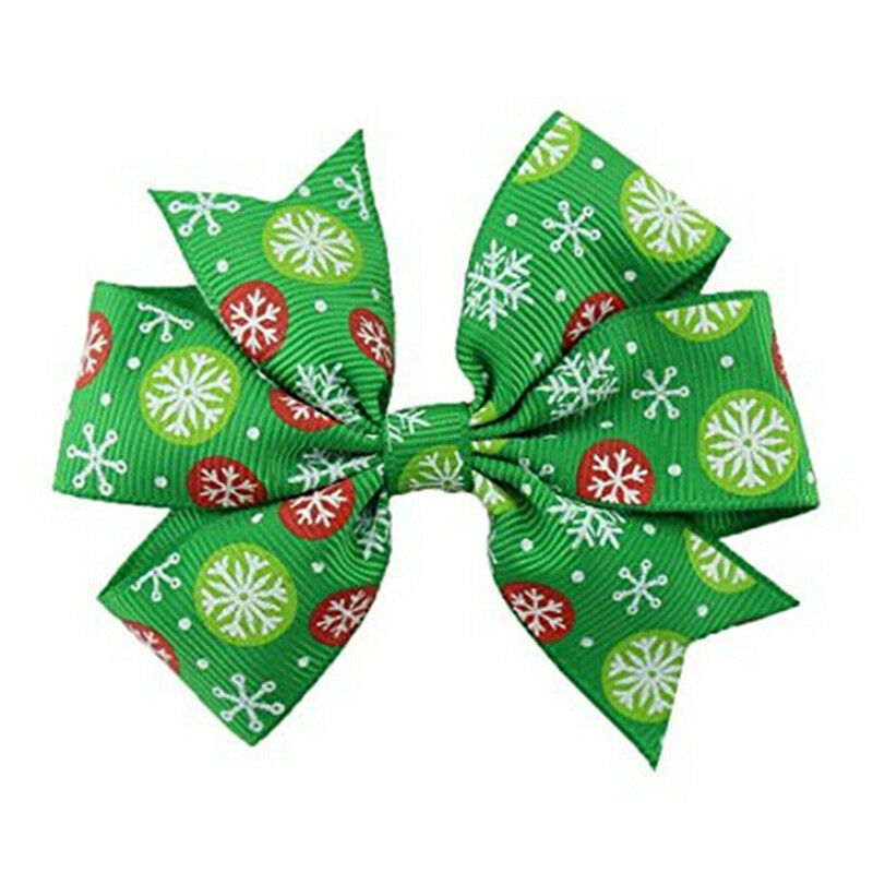 6Pcs Girl Christmas Holiday Gift Snowflake Ribbon Hair Bows Clip Girl Hairpin Rf