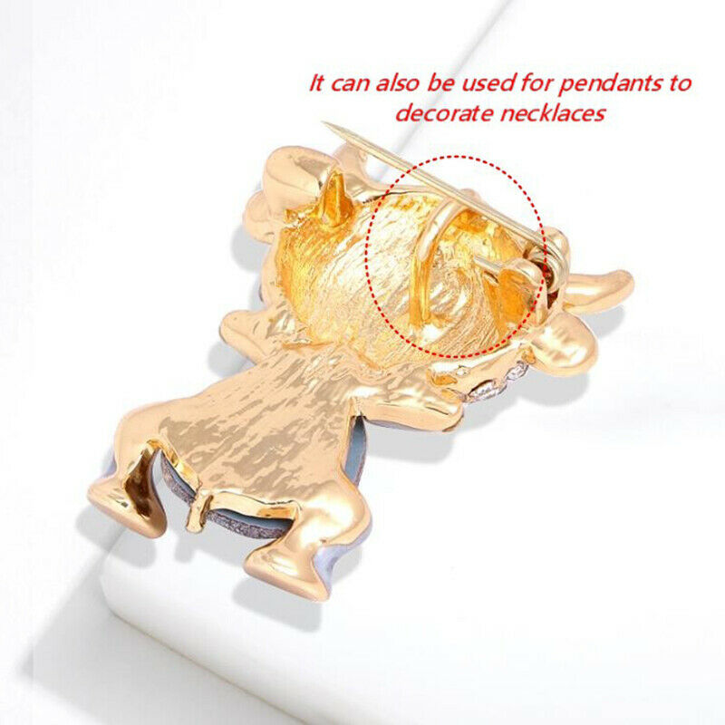 Fashion Enamel Cow Cartoon Crystal Brooch Pins Collar Badge Causal Party .l8