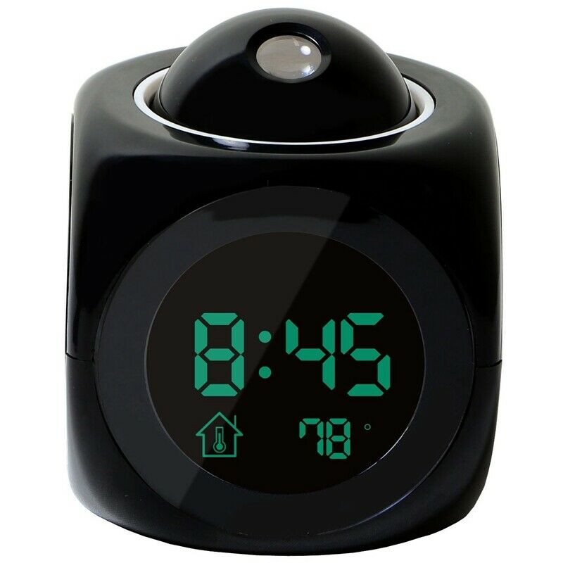 Multi-function Digital LCD Voice Talking LED Projection Alarm Clock Black E3I2I2