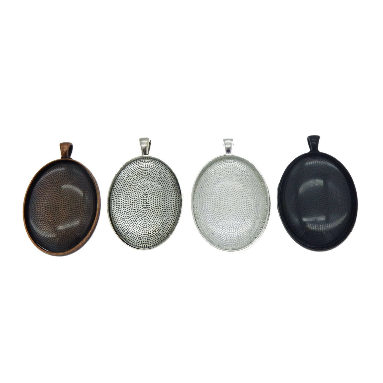 4 sets Mix Oval Shaped Clear Glass Cameo Base Trays Bezels Charms Pendants