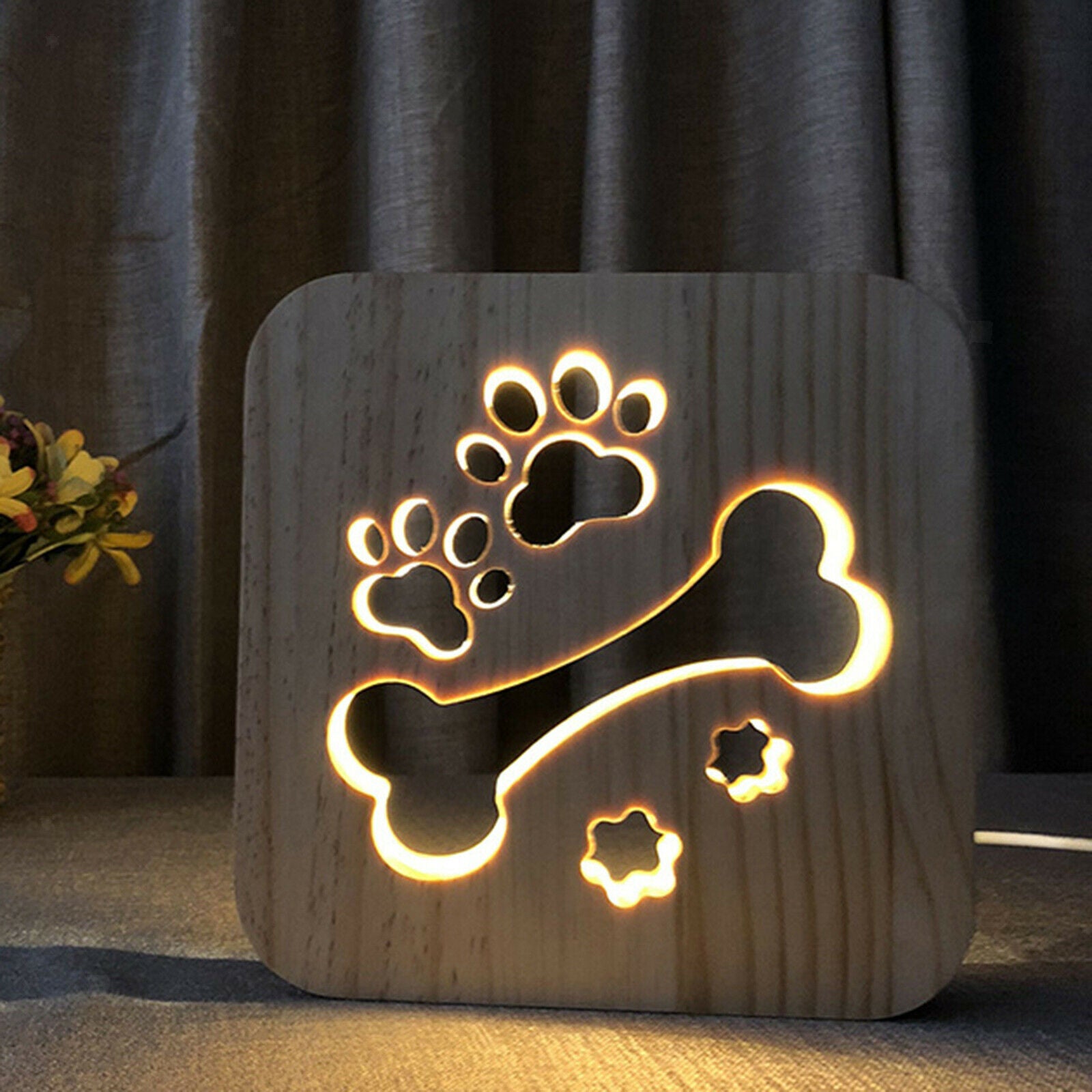 Creative Solid Wood Table Bedside Lamp Nightstand USB LED Night Light for