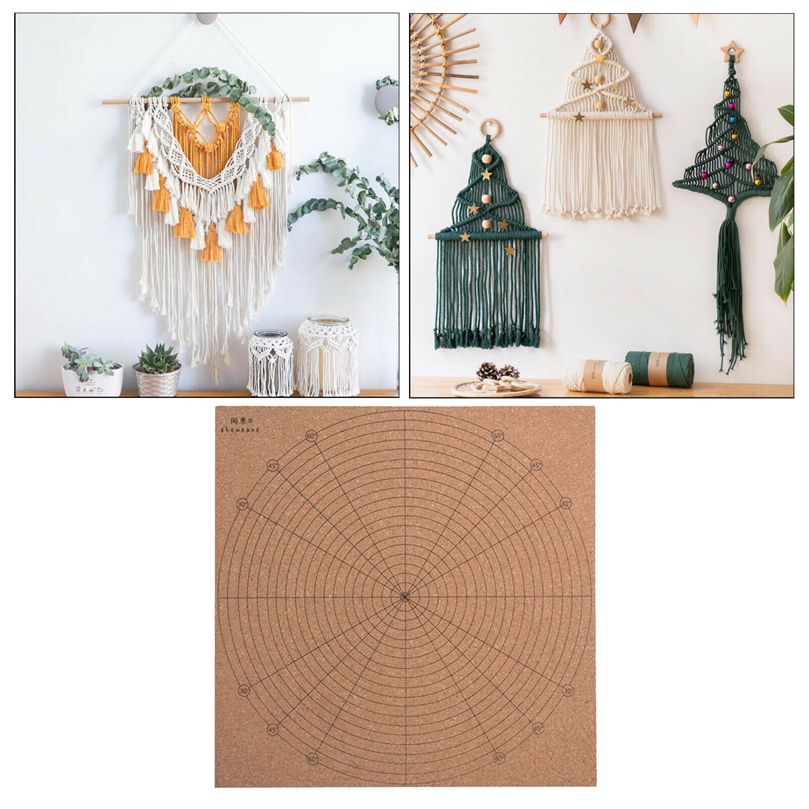 Square Cork Wooden Macrame Board 7.9x7.9inches for Knotting String Project