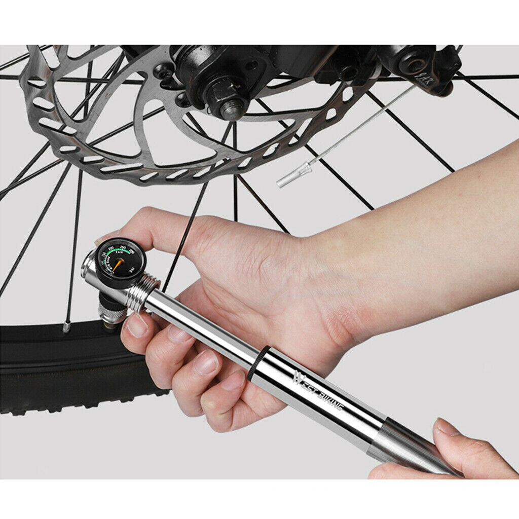 Portable Bike Pump with Gauge 300psi Presta Schrader Dual Valve Pump Black