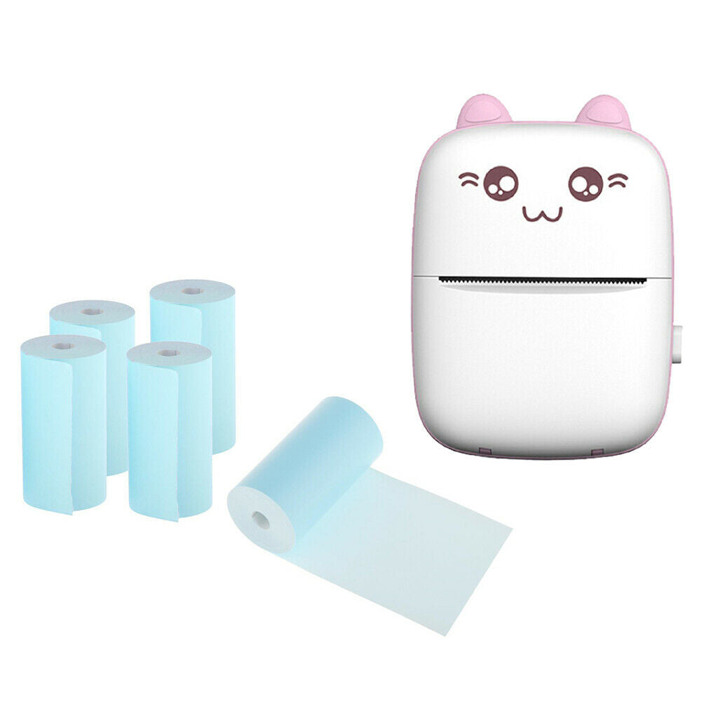 5x Thermal Printer Roll of Blue Paper + Portable Printer Pocket Thermal Printer
