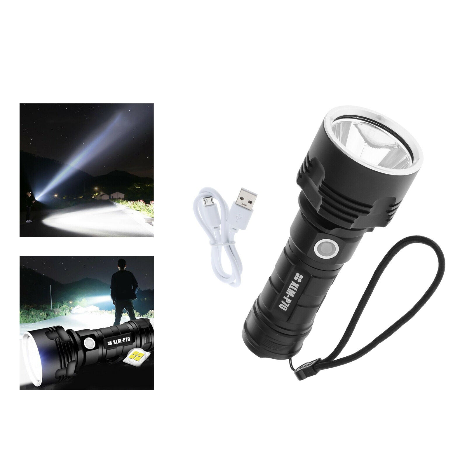 USB Rechargeable LED Powerful Flashlight with Bright Lamp p70 NO battery