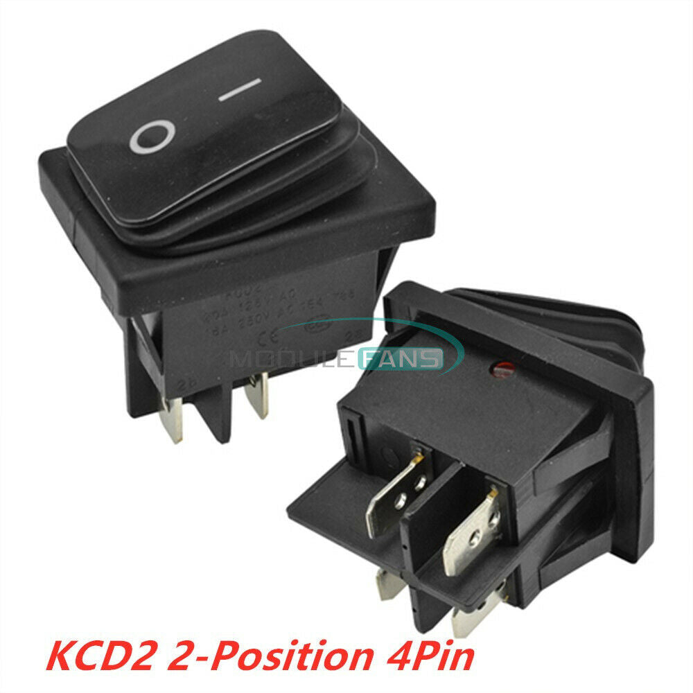 5PCS KCD2 2-Position 4Pin Latching ON/OFF Rocker Boat Terminals Switch 16A 250V