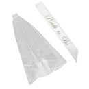 Tiara and White Edge Center  Bridal Wedding Veil with Comb and Satin Sash