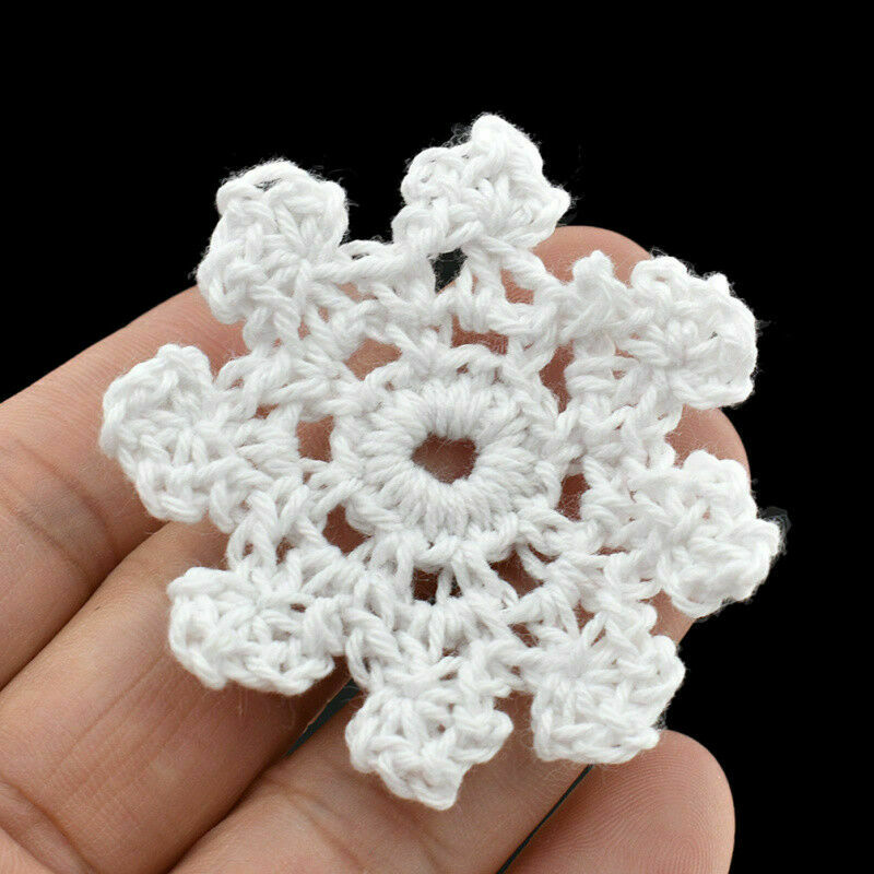 12Pcs DIY Crochet Snowflakes White Christmas Ornaments Xmas Party Hanging Decor