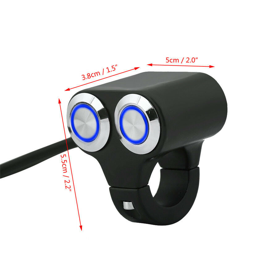 7/8" Aluminum Handlebar Switch Dual Light Rocker Waterproof For Motorcycle ATV