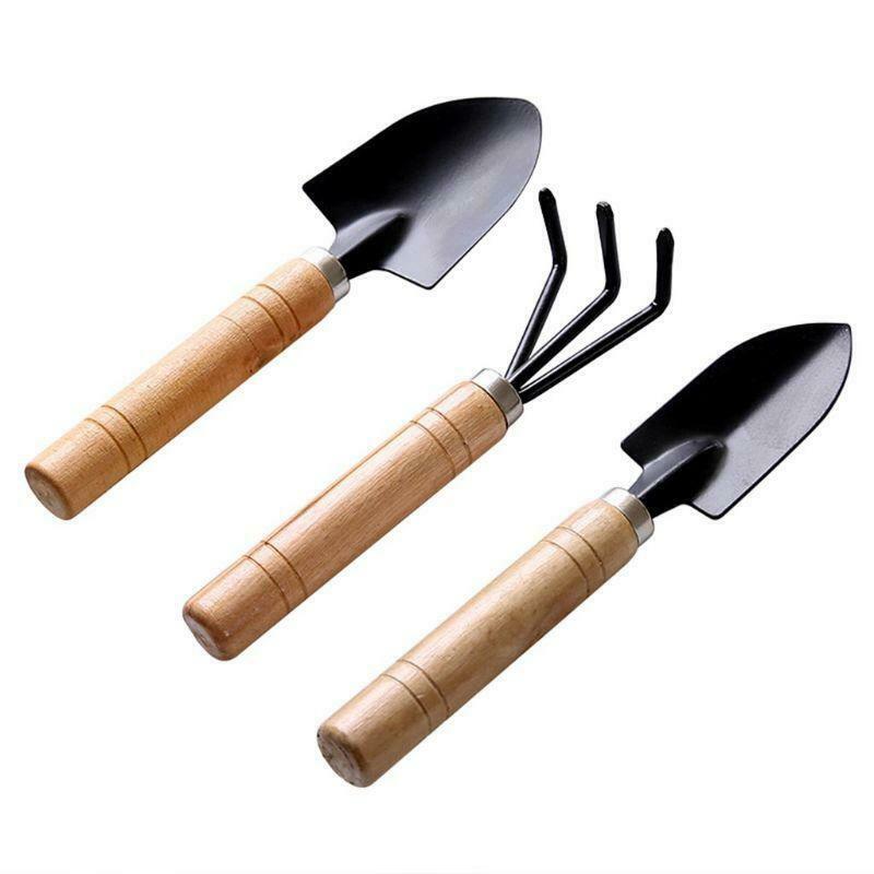 3pcs Mini Garden Shovel Rake Spade Erramientas Bonsai Tools Set Wooden Handle