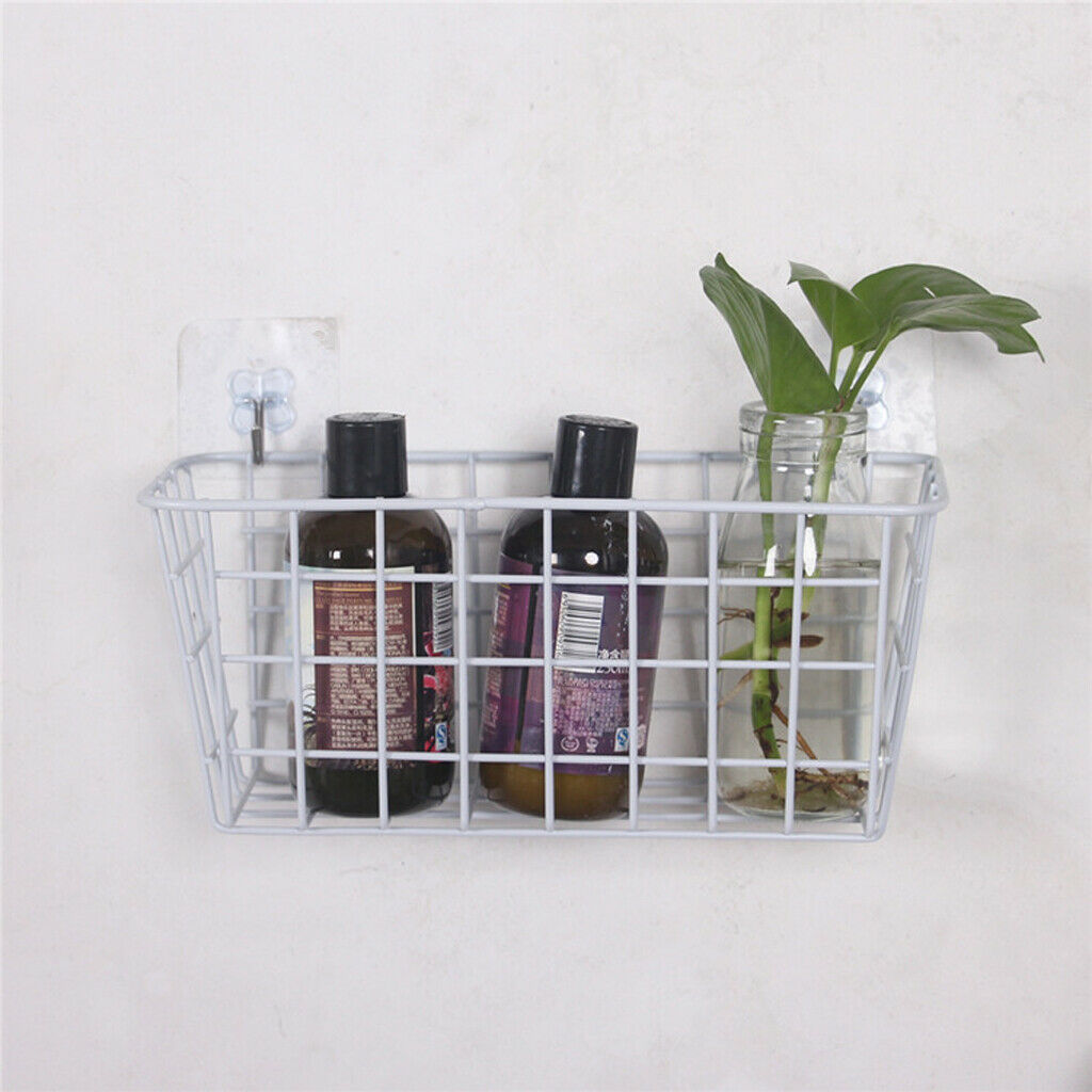 Blesiya 2xWhite Grid Basket Wall Basket with Hanging Hook Wire Storage Rack
