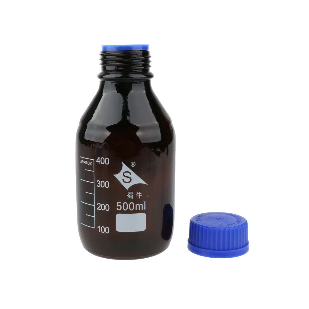 2 Pcs Graduated Round Glass Reagent Bottle With Scale Line Screw   500mL
